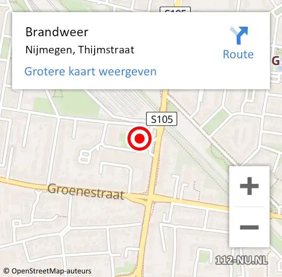 Locatie op kaart van de 112 melding: Brandweer Nijmegen, Thijmstraat op 18 juli 2023 11:06