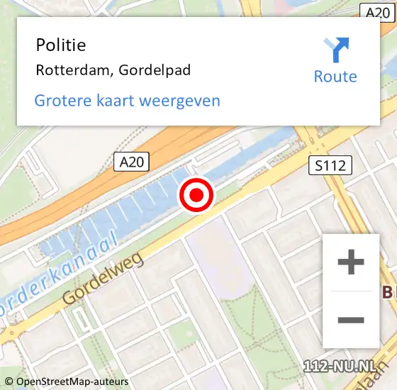 Locatie op kaart van de 112 melding: Politie Rotterdam, Gordelpad op 18 juli 2023 12:24