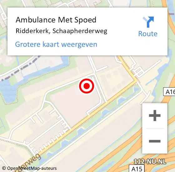 Locatie op kaart van de 112 melding: Ambulance Met Spoed Naar Ridderkerk, Schaapherderweg op 18 juli 2023 12:46