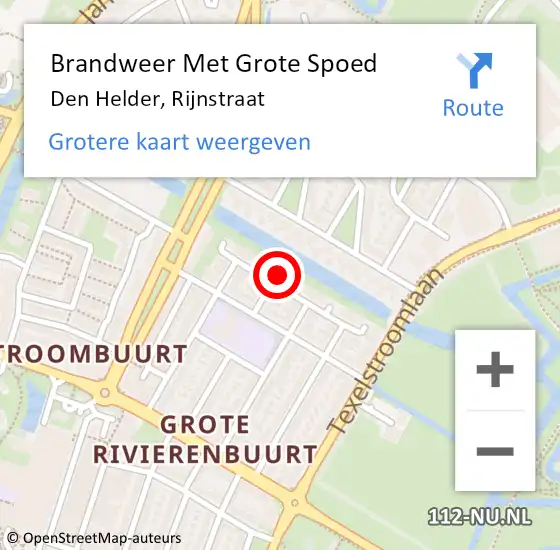 Locatie op kaart van de 112 melding: Brandweer Met Grote Spoed Naar Den Helder, Rijnstraat op 18 juli 2023 13:24