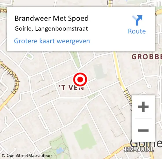 Locatie op kaart van de 112 melding: Brandweer Met Spoed Naar Goirle, Langenboomstraat op 18 juli 2023 14:45