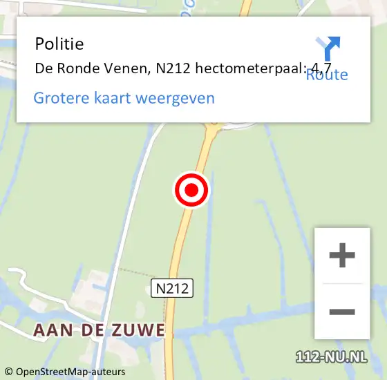 Locatie op kaart van de 112 melding: Politie De Ronde Venen, N212 hectometerpaal: 4,7 op 18 juli 2023 15:12