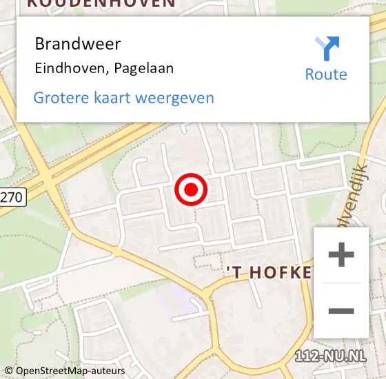 Locatie op kaart van de 112 melding: Brandweer Eindhoven, Pagelaan op 18 juli 2023 16:19