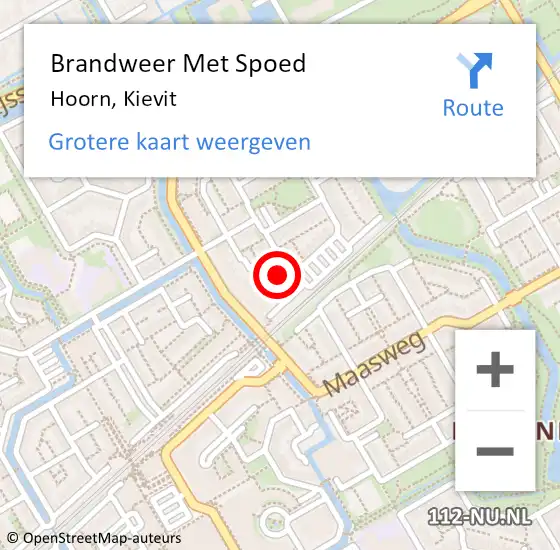 Locatie op kaart van de 112 melding: Brandweer Met Spoed Naar Hoorn, Kievit op 18 juli 2023 16:57