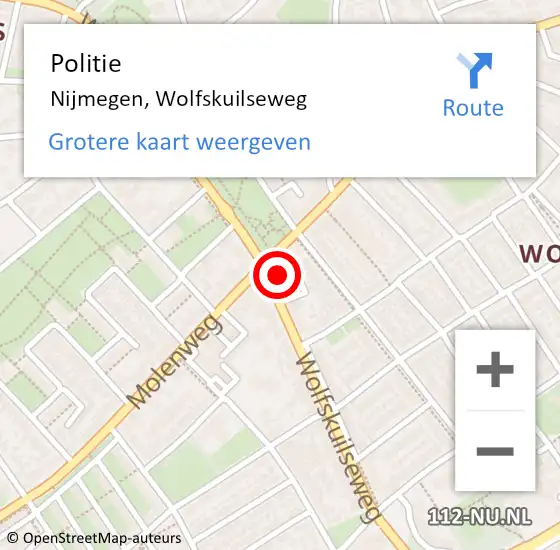 Locatie op kaart van de 112 melding: Politie Nijmegen, Wolfskuilseweg op 18 juli 2023 17:20