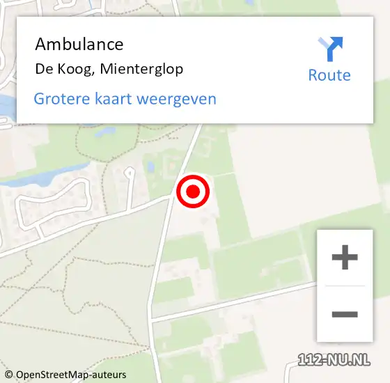 Locatie op kaart van de 112 melding: Ambulance De Koog, Mienterglop op 18 juli 2023 19:09