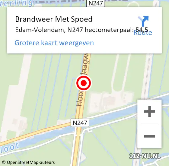 Locatie op kaart van de 112 melding: Brandweer Met Spoed Naar Edam-Volendam, N247 hectometerpaal: 54,5 op 18 juli 2023 19:44