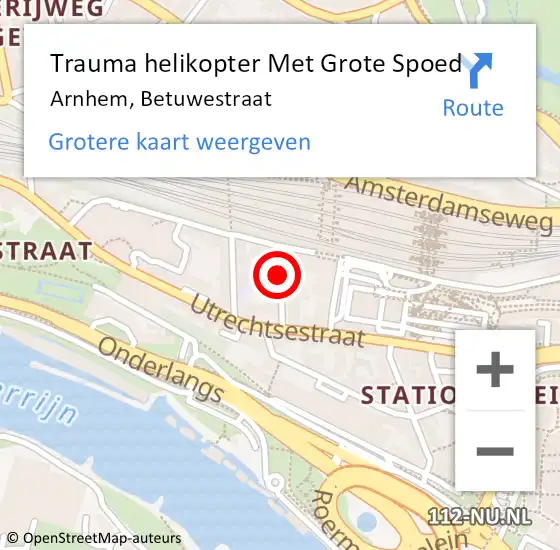 Locatie op kaart van de 112 melding: Trauma helikopter Met Grote Spoed Naar Arnhem, Betuwestraat op 18 juli 2023 20:53