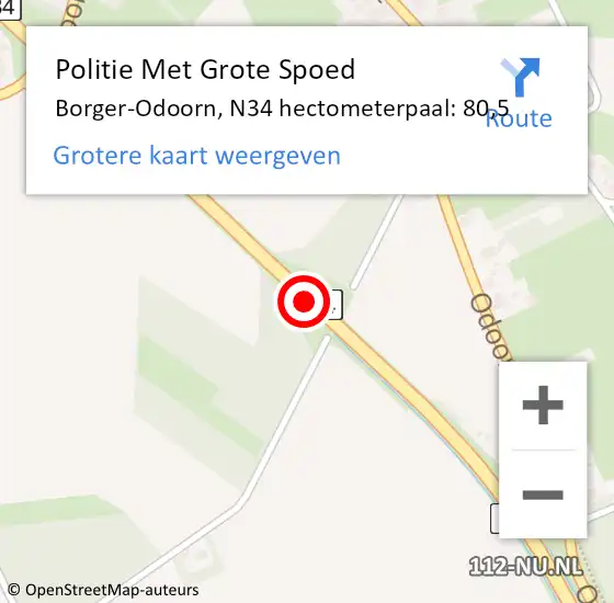 Locatie op kaart van de 112 melding: Politie Met Grote Spoed Naar Borger-Odoorn, N34 hectometerpaal: 80,5 op 18 juli 2023 22:27