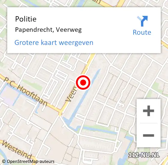 Locatie op kaart van de 112 melding: Politie Papendrecht, Veerweg op 19 juli 2023 06:48