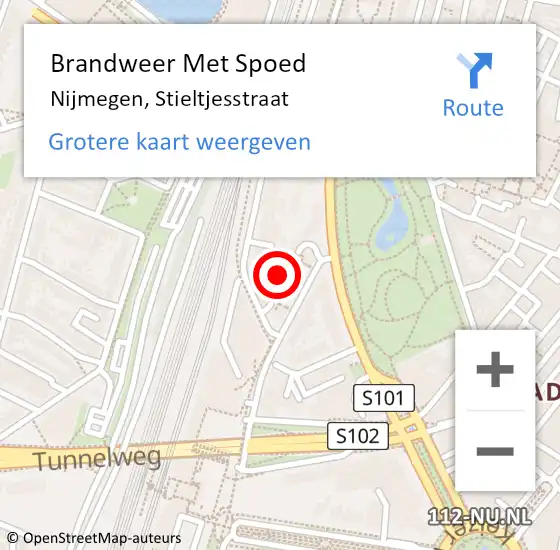 Locatie op kaart van de 112 melding: Brandweer Met Spoed Naar Nijmegen, Stieltjesstraat op 19 juli 2023 07:18