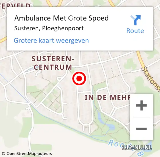 Locatie op kaart van de 112 melding: Ambulance Met Grote Spoed Naar Susteren, Ploeghenpoort op 19 juli 2023 07:22