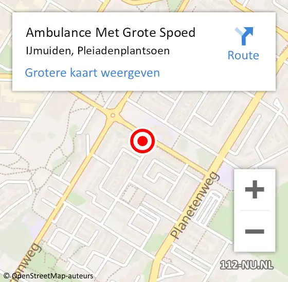 Locatie op kaart van de 112 melding: Ambulance Met Grote Spoed Naar IJmuiden, Pleiadenplantsoen op 19 juli 2023 08:26