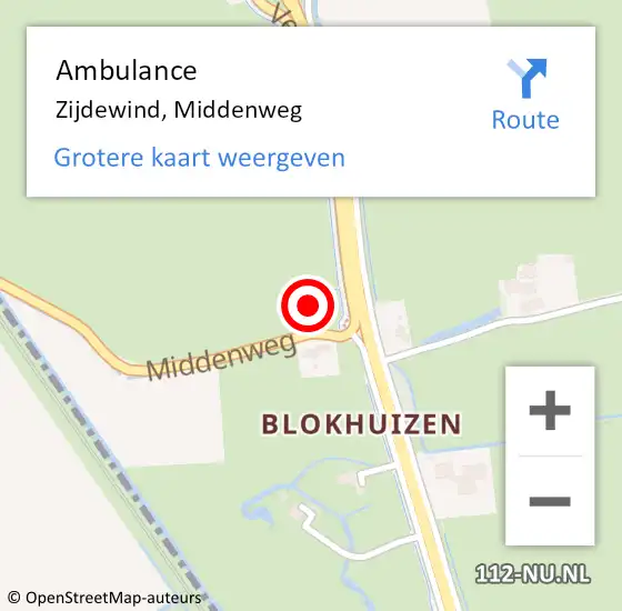 Locatie op kaart van de 112 melding: Ambulance Zijdewind, Middenweg op 19 juli 2023 09:03