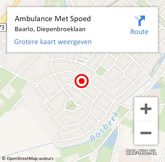 Locatie op kaart van de 112 melding: Ambulance Met Spoed Naar Baarlo, Diepenbroeklaan op 19 juli 2023 11:06