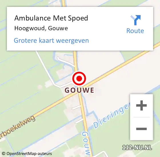 Locatie op kaart van de 112 melding: Ambulance Met Spoed Naar Hoogwoud, Gouwe op 19 juli 2023 13:52