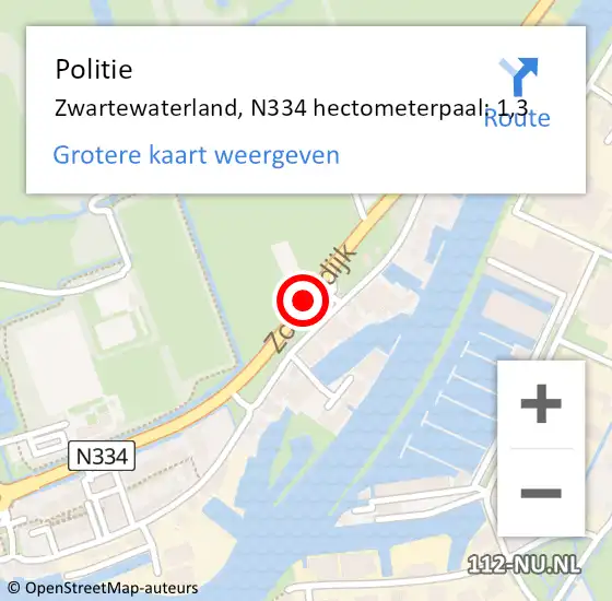 Locatie op kaart van de 112 melding: Politie Zwartewaterland, N334 hectometerpaal: 1,3 op 19 juli 2023 14:34