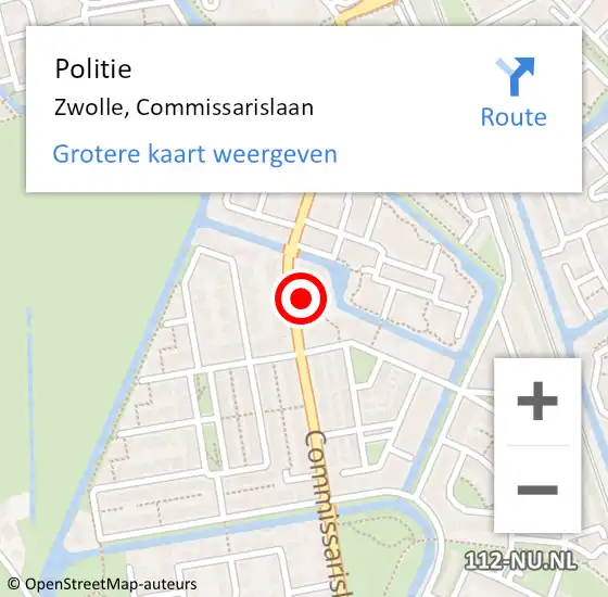 Locatie op kaart van de 112 melding: Politie Zwolle, Commissarislaan op 19 juli 2023 14:44