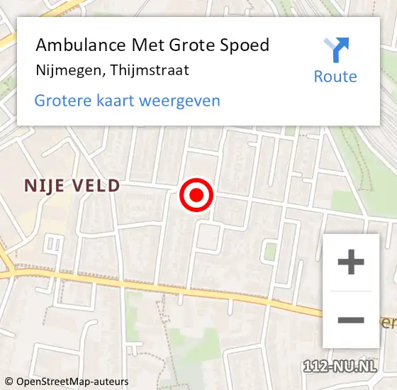 Locatie op kaart van de 112 melding: Ambulance Met Grote Spoed Naar Nijmegen, Thijmstraat op 19 juli 2023 15:07