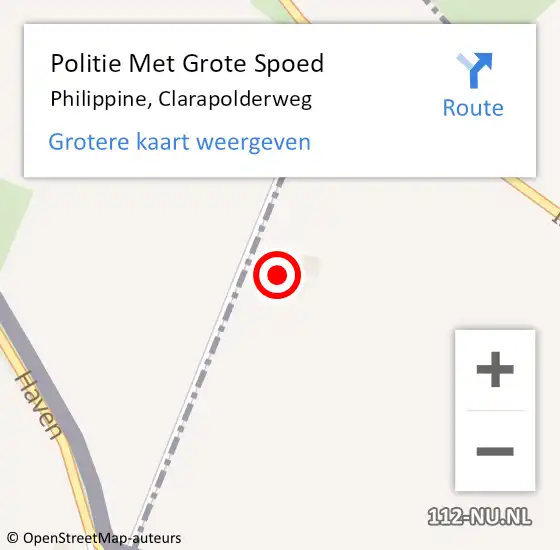 Locatie op kaart van de 112 melding: Politie Met Grote Spoed Naar Philippine, Clarapolderweg op 19 juli 2023 15:24