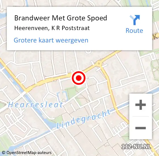 Locatie op kaart van de 112 melding: Brandweer Met Grote Spoed Naar Heerenveen, K R Poststraat op 19 juli 2023 15:41