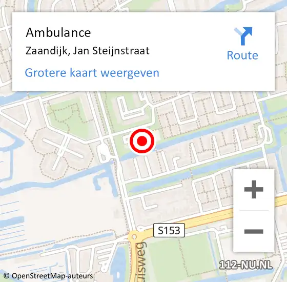 Locatie op kaart van de 112 melding: Ambulance Zaandijk, Jan Steijnstraat op 19 juli 2023 16:45