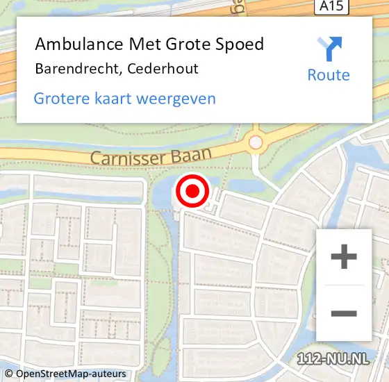 Locatie op kaart van de 112 melding: Ambulance Met Grote Spoed Naar Barendrecht, Cederhout op 19 juli 2023 19:35
