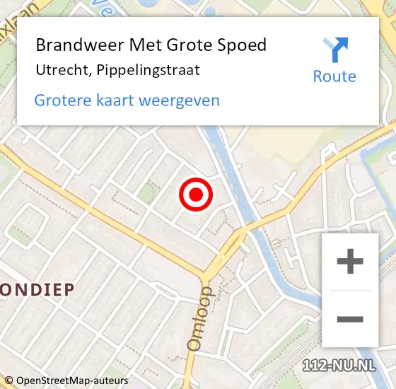 Locatie op kaart van de 112 melding: Brandweer Met Grote Spoed Naar Utrecht, Pippelingstraat op 19 juli 2023 20:51
