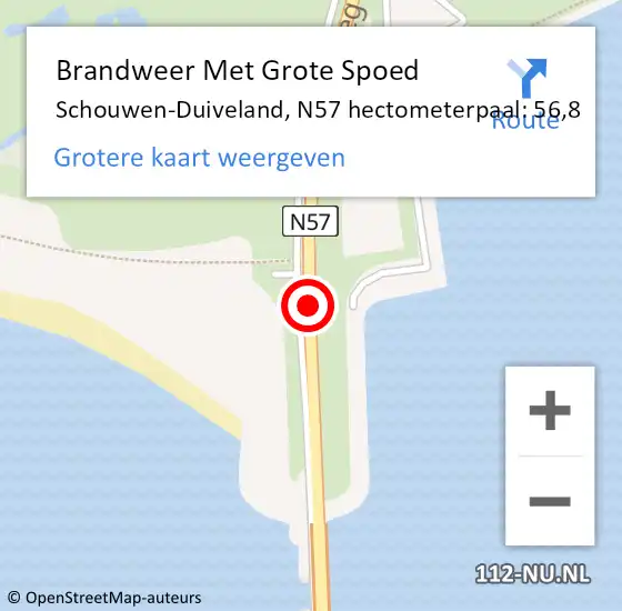 Locatie op kaart van de 112 melding: Brandweer Met Grote Spoed Naar Schouwen-Duiveland, N57 hectometerpaal: 56,8 op 19 juli 2023 21:37