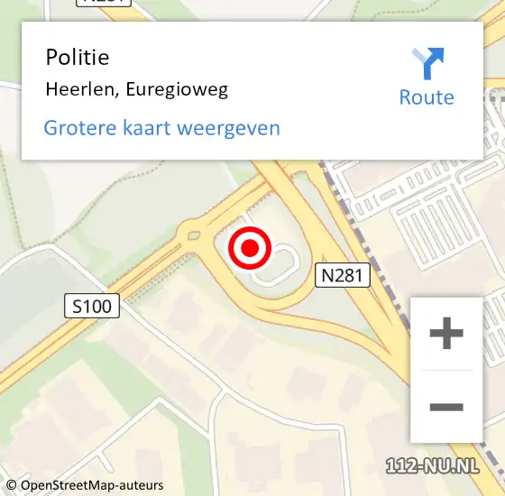 Locatie op kaart van de 112 melding: Politie Heerlen, Euregioweg op 19 juli 2023 22:14