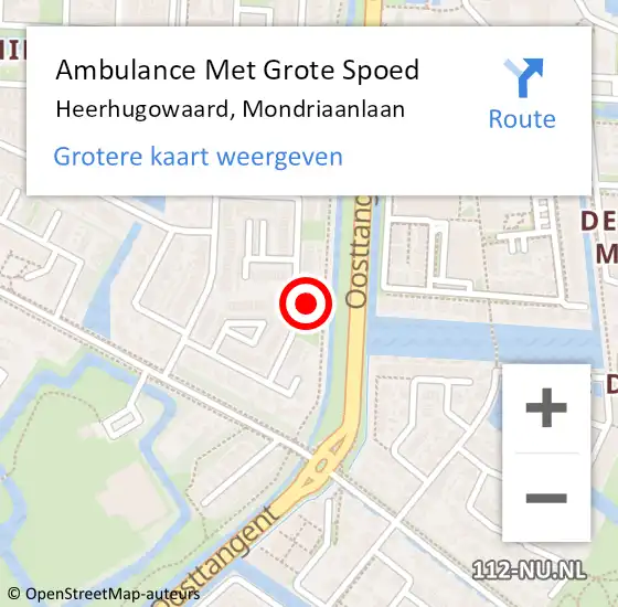 Locatie op kaart van de 112 melding: Ambulance Met Grote Spoed Naar Heerhugowaard, Mondriaanlaan op 19 juli 2023 22:58