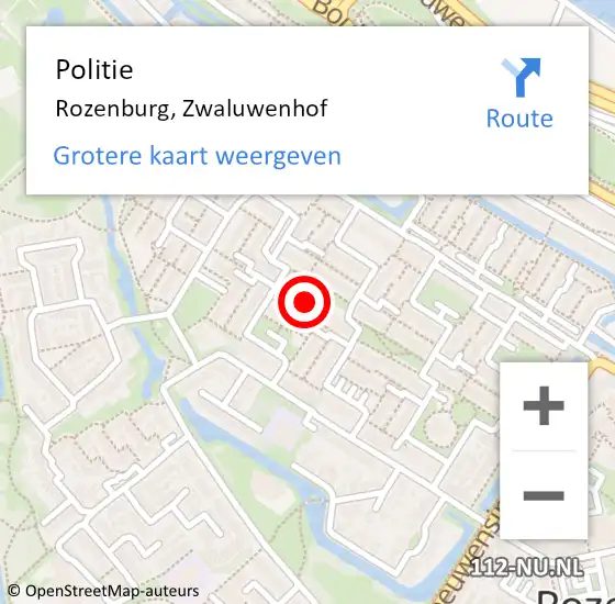 Locatie op kaart van de 112 melding: Politie Rozenburg, Zwaluwenhof op 19 juli 2023 23:11