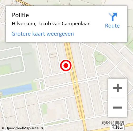 Locatie op kaart van de 112 melding: Politie Hilversum, Jacob van Campenlaan op 20 juli 2023 08:24
