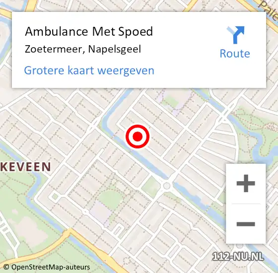 Locatie op kaart van de 112 melding: Ambulance Met Spoed Naar Zoetermeer, Napelsgeel op 20 juli 2023 11:59
