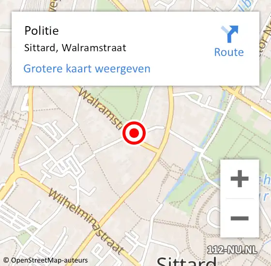 Locatie op kaart van de 112 melding: Politie Sittard, Walramstraat op 20 juli 2023 15:25