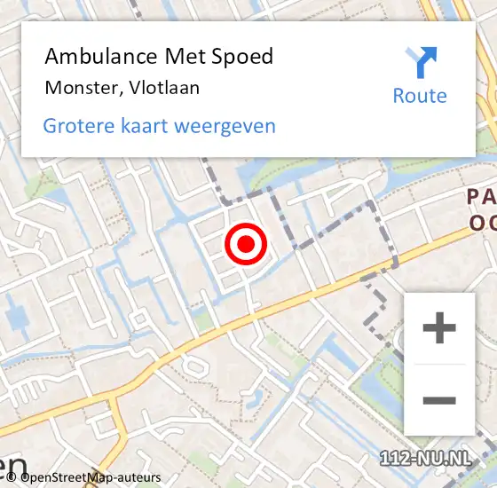 Locatie op kaart van de 112 melding: Ambulance Met Spoed Naar Monster, Vlotlaan op 20 juli 2023 16:42