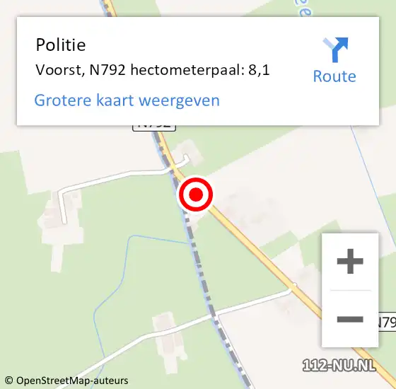 Locatie op kaart van de 112 melding: Politie Voorst, N792 hectometerpaal: 8,1 op 20 juli 2023 17:52
