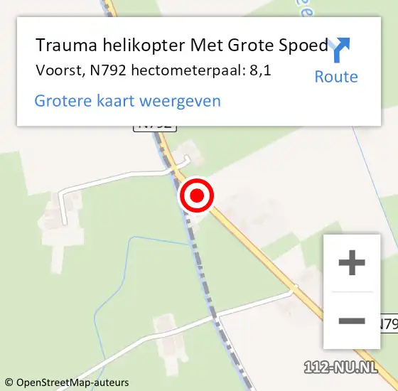 Locatie op kaart van de 112 melding: Trauma helikopter Met Grote Spoed Naar Voorst, N792 hectometerpaal: 8,1 op 20 juli 2023 17:54