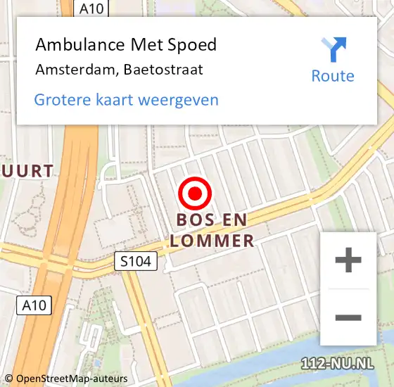 Locatie op kaart van de 112 melding: Ambulance Met Spoed Naar Amsterdam, Baetostraat op 20 juli 2023 19:22