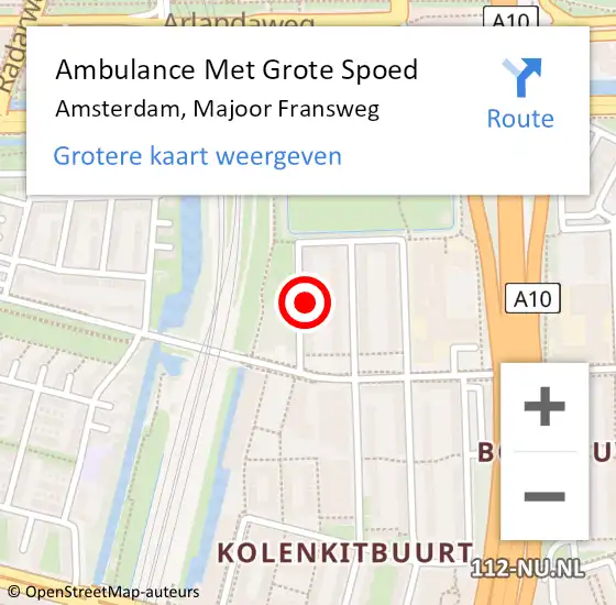 Locatie op kaart van de 112 melding: Ambulance Met Grote Spoed Naar Amsterdam, Majoor Fransweg op 21 juli 2023 02:08