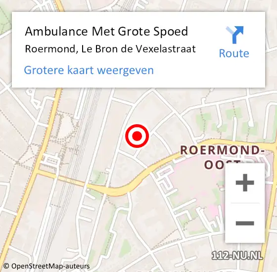 Locatie op kaart van de 112 melding: Ambulance Met Grote Spoed Naar Roermond, Le Bron de Vexelastraat op 21 juli 2023 07:57