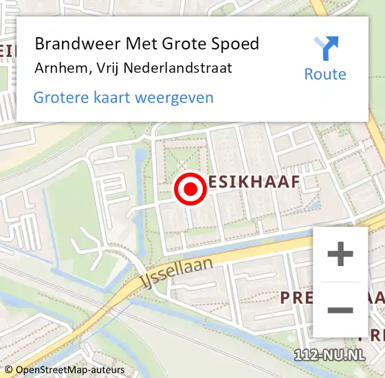 Locatie op kaart van de 112 melding: Brandweer Met Grote Spoed Naar Arnhem, Vrij Nederlandstraat op 21 juli 2023 12:47