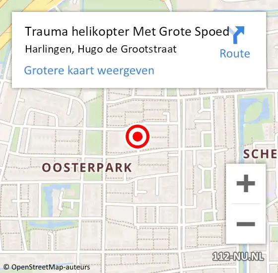 Locatie op kaart van de 112 melding: Trauma helikopter Met Grote Spoed Naar Harlingen, Hugo de Grootstraat op 21 juli 2023 13:17