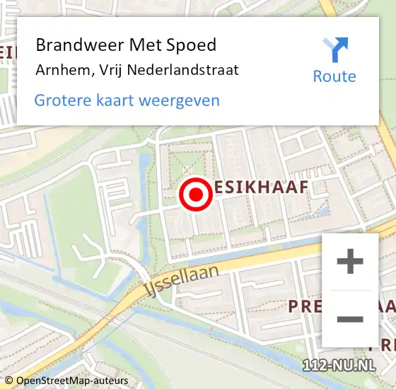 Locatie op kaart van de 112 melding: Brandweer Met Spoed Naar Arnhem, Vrij Nederlandstraat op 21 juli 2023 13:30
