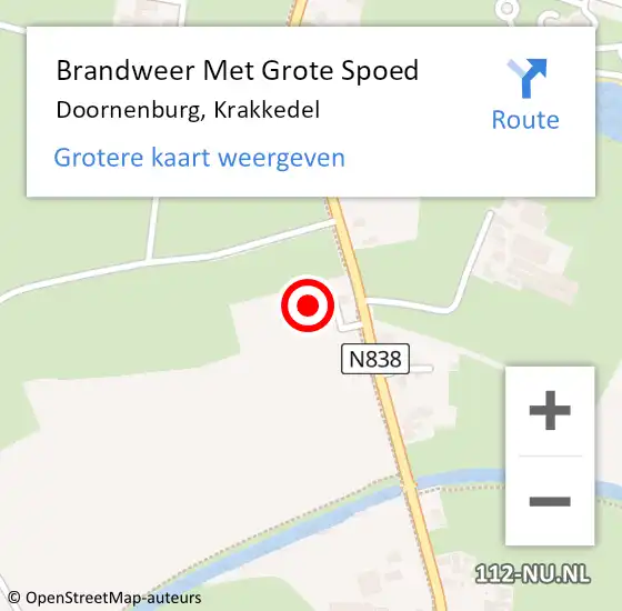 Locatie op kaart van de 112 melding: Brandweer Met Grote Spoed Naar Doornenburg, Krakkedel op 21 juli 2023 14:17