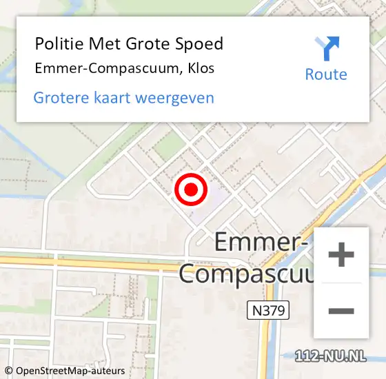 Locatie op kaart van de 112 melding: Politie Met Grote Spoed Naar Emmer-Compascuum, Klos op 21 juli 2023 14:29