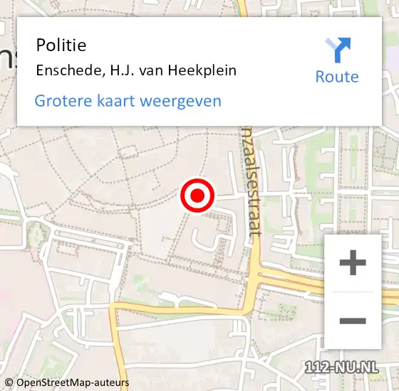 Locatie op kaart van de 112 melding: Politie Enschede, H.J. van Heekplein op 21 juli 2023 15:08
