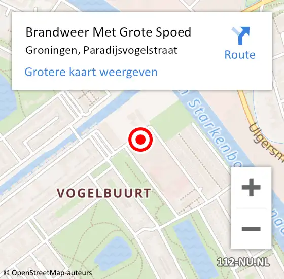 Locatie op kaart van de 112 melding: Brandweer Met Grote Spoed Naar Groningen, Paradijsvogelstraat op 21 juli 2023 15:22