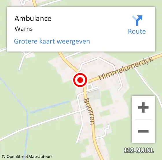 Locatie op kaart van de 112 melding: Ambulance Warns op 21 juli 2023 16:00