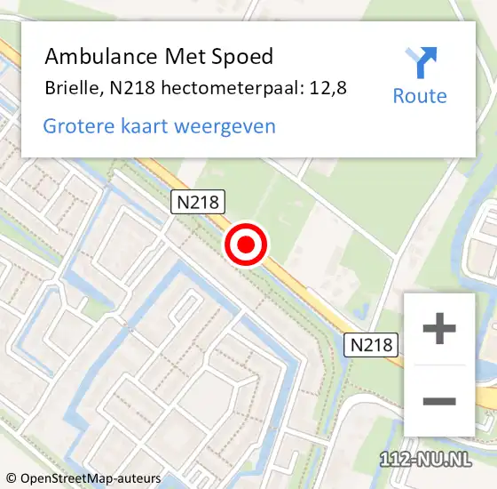Locatie op kaart van de 112 melding: Ambulance Met Spoed Naar Brielle, N218 hectometerpaal: 12,8 op 21 juli 2023 16:46